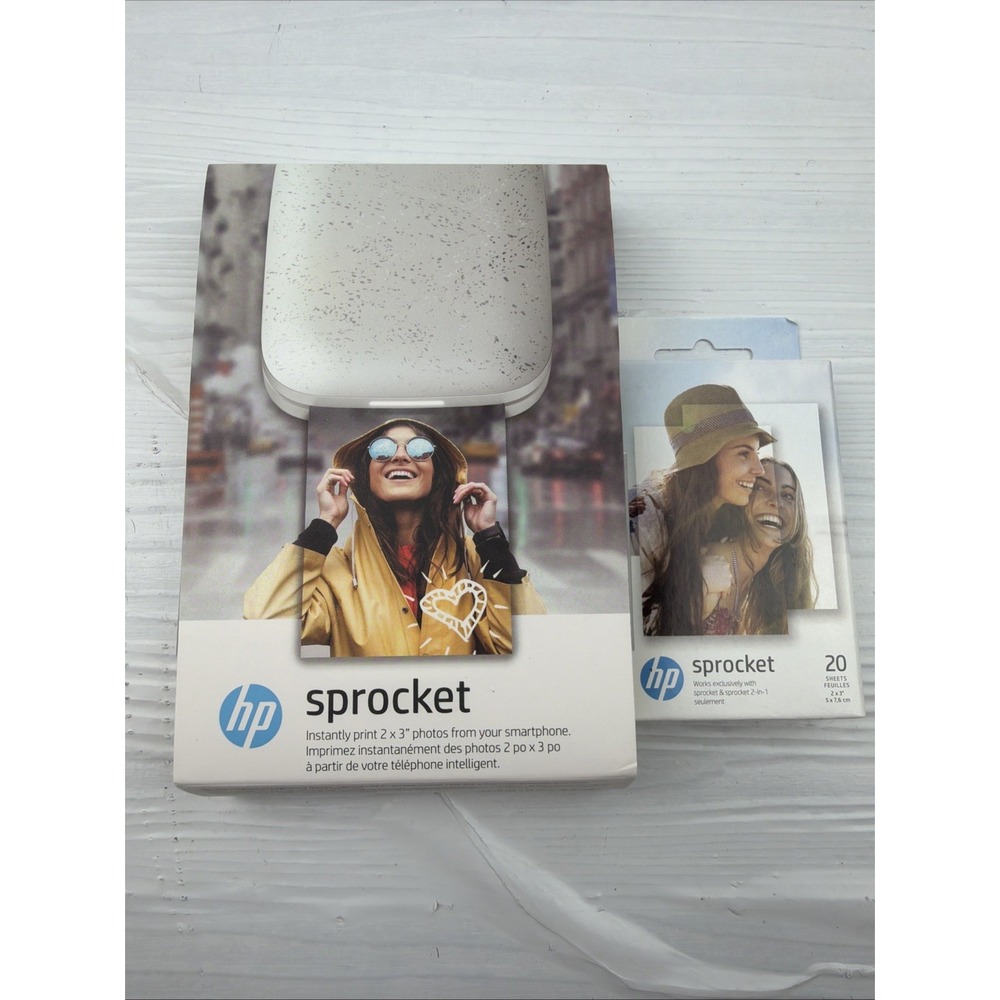 HP Sprocket Portable 2x3" Photo Printer Luna Pearl w/ 20-Sheet Zink Paper